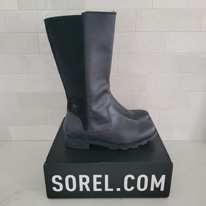 Sorel Emelie Waterproof Leather Suede Mid-Calf Tall Riding Boots Black Youth 5